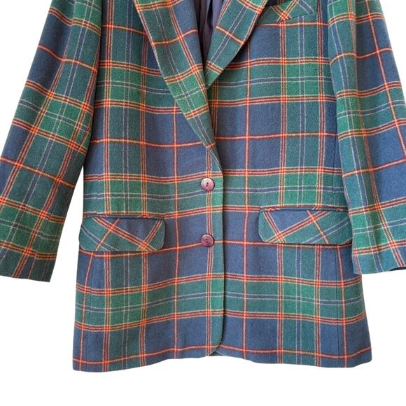Vintage Signature Expressions Blue Green Wool Plaid Blazer 12 80s Preppy Retro - Picture 6 of 8